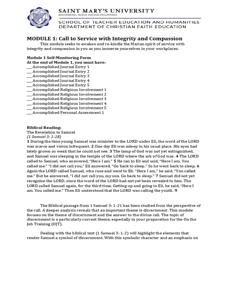 Service with Integrity and Discernment | PDF | Samuel | Religious ...