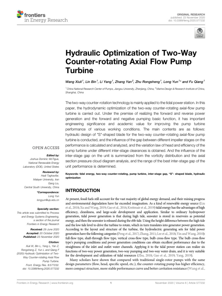 Hydraulic Optimization of Pump Turbines | PDF | Turbine | Pump