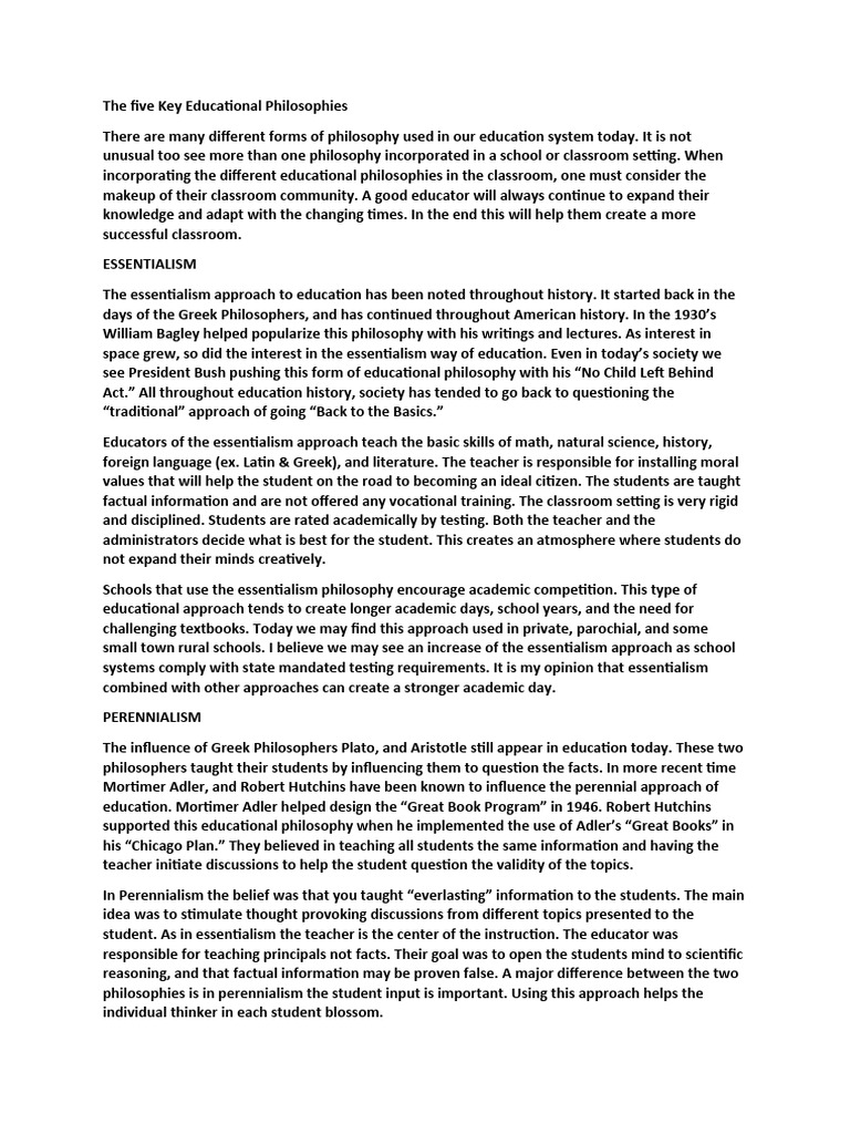 Key Educational Philosophies Explained | PDF | Philosophy Of Education ...