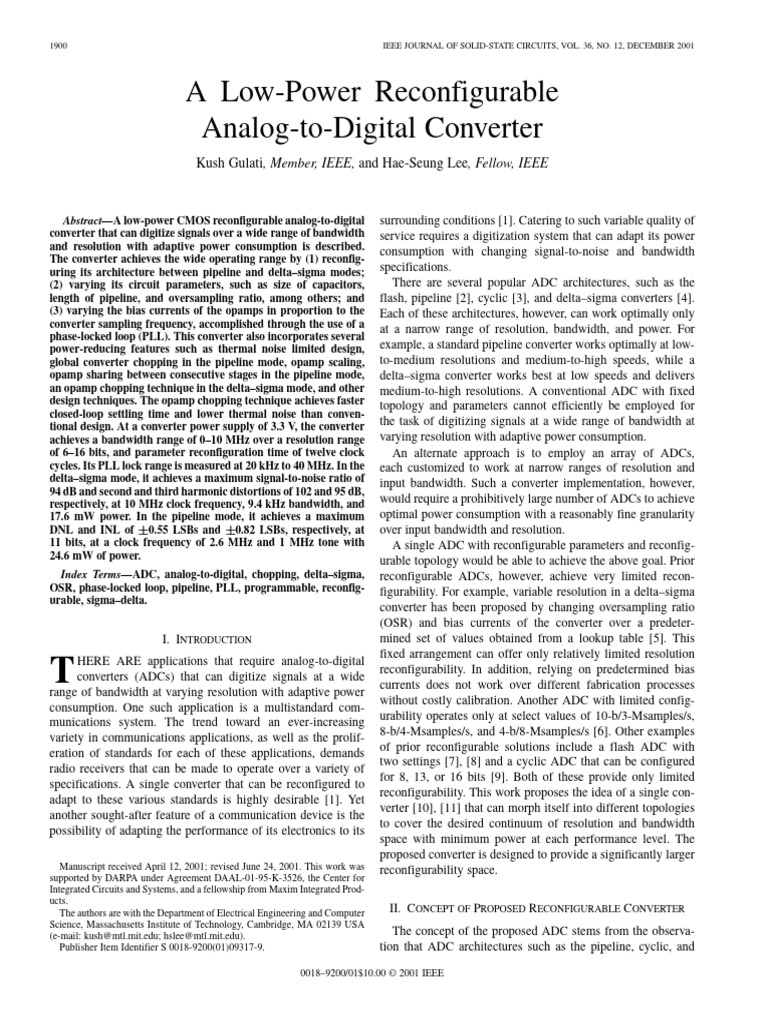 A low power reconfigurable analog to digital converter download
