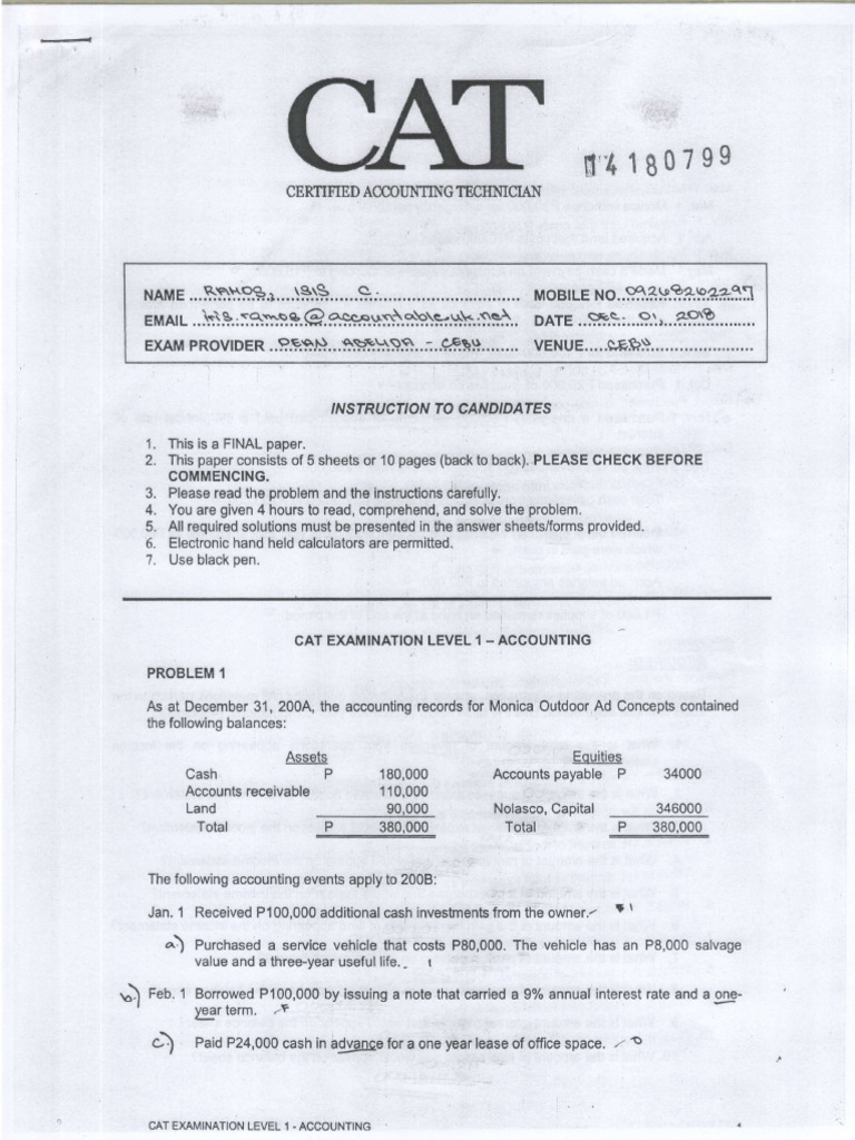 CAT Level 1 Accounting Exam Paper | PDF | Financial Services | Business