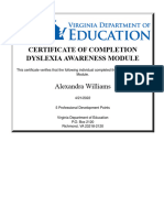 Certificate of Completion Dyslexia Awareness Module: Alexandra Williams