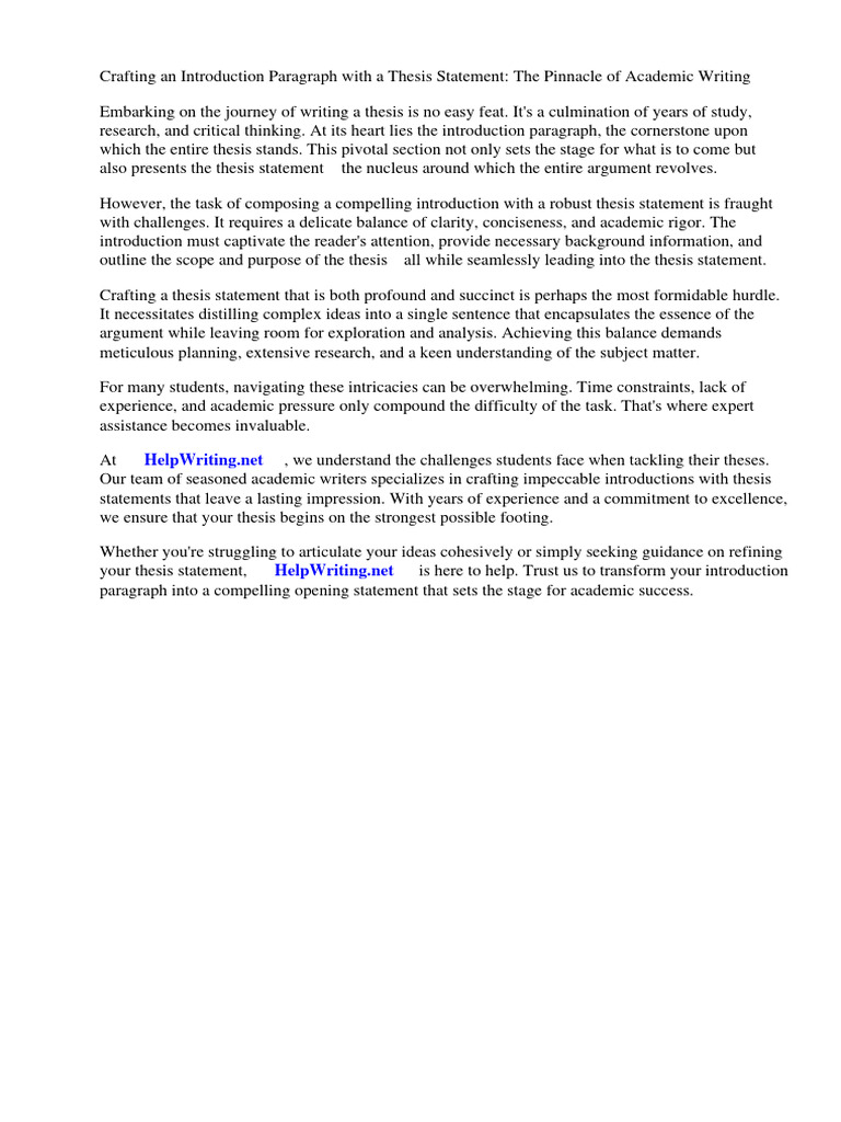 Introduction Paragraph With A Thesis Statement Pdf