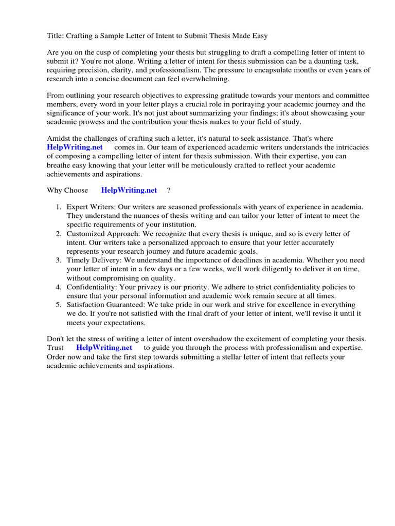 Sample Letter of Intent To Submit Thesis Download Free PDF Memorandum