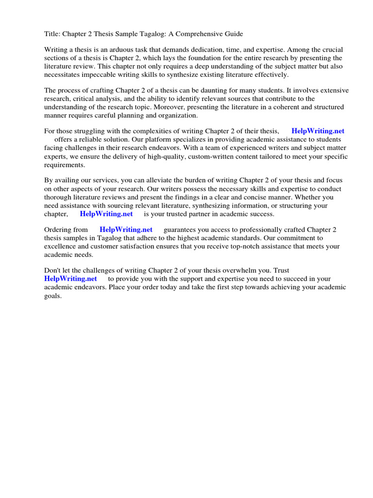 Chapter 2 Thesis Sample Review Of Related Literature