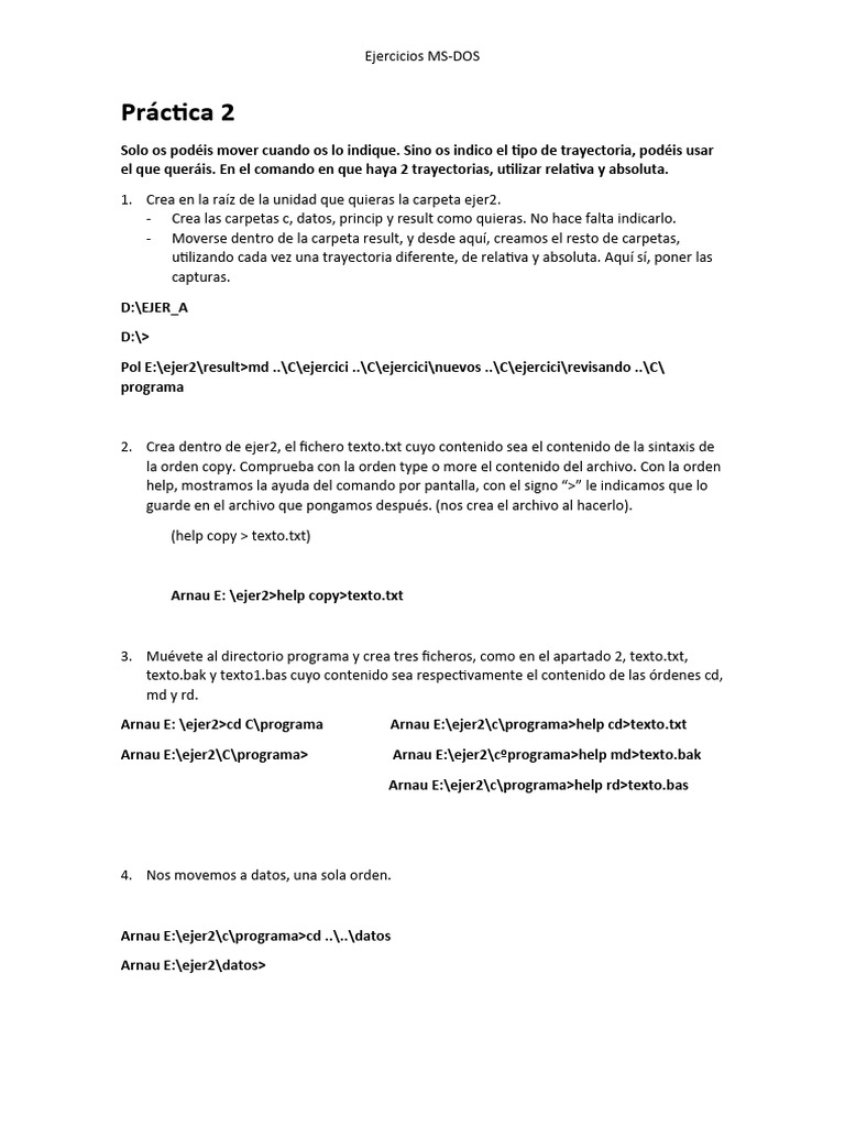 Ejercicios Prácticos de MS-DOS | PDF | Archivo de computadora | Software