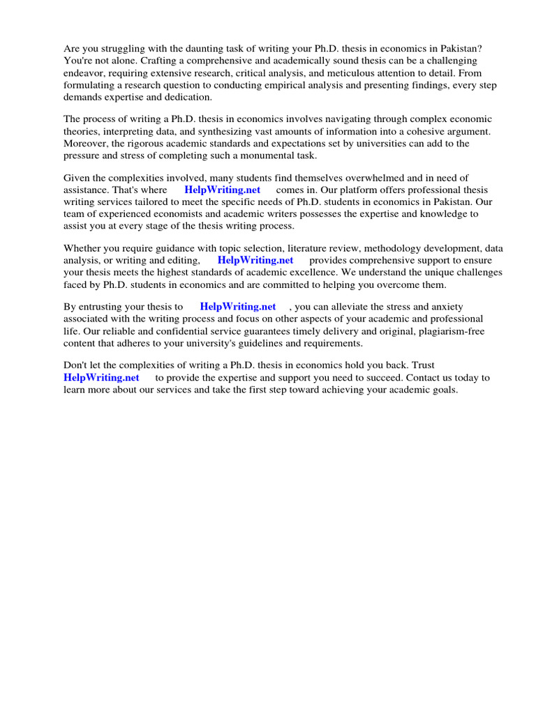 Phd Thesis In Economics In Pakistan Download Free Pdf Thesis