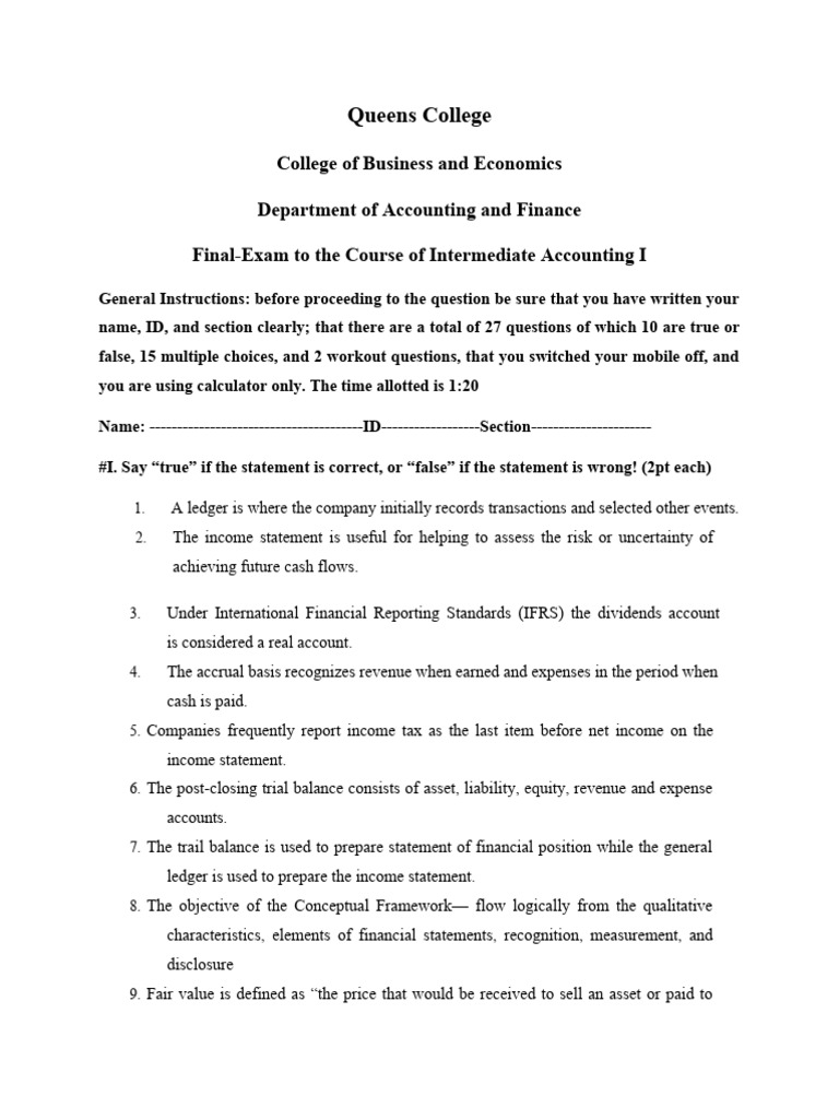 Final Exam Intermediate | PDF | Finance & Money Management