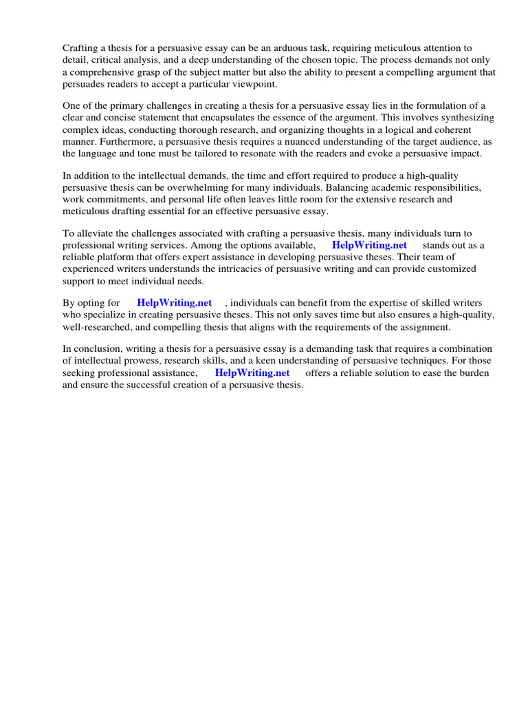 Example of A Thesis in A Persuasive Essay | PDF | Essays | Persuasion