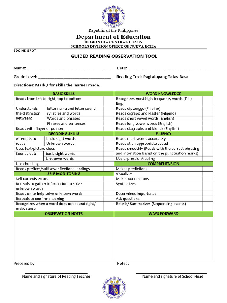 Sdo Ne Reading Remediation Monitoring Tool | PDF