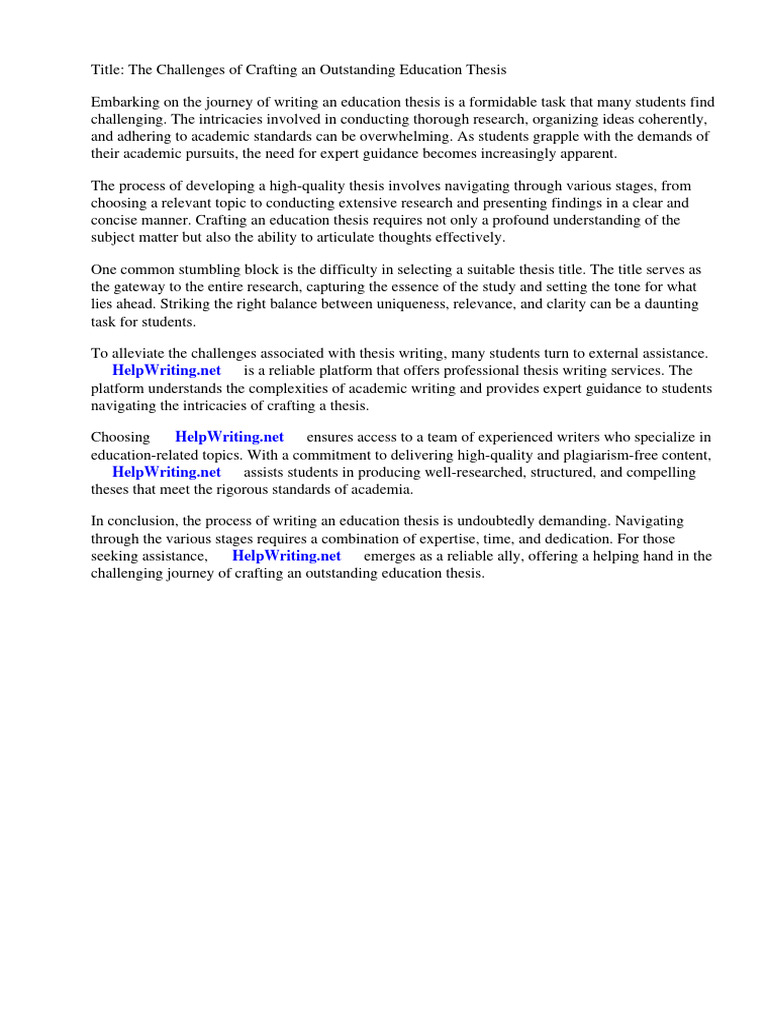 Sample Thesis Title For Education | PDF
