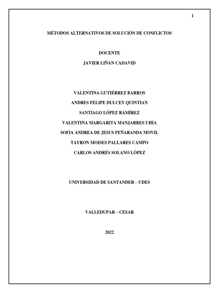 Metodos Alternativos De Solución De Conflictos Pdf Conflicto