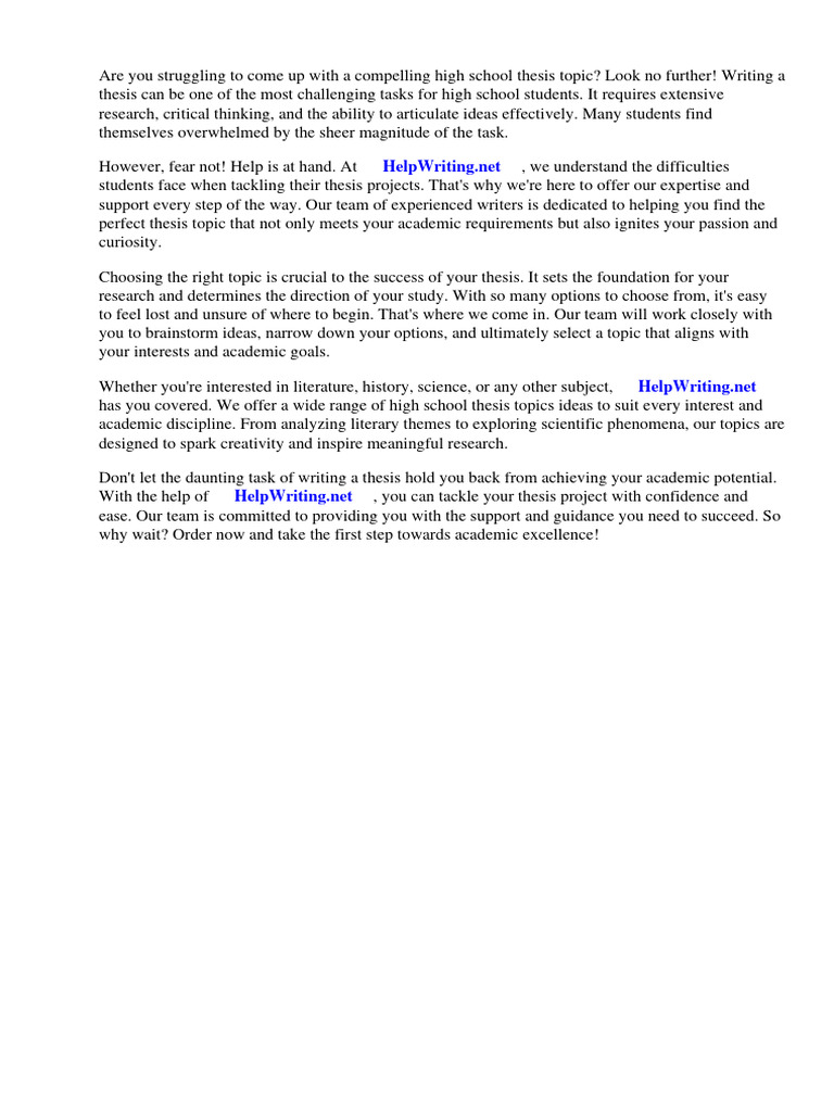 High School Thesis Topics