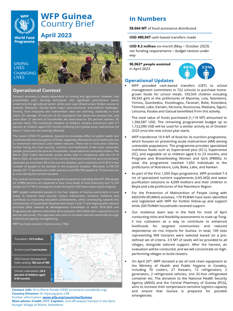 WFP Guinea Country Brief April 2023 | PDF | Food Security | World Food ...
