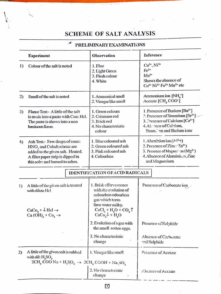 Salt Analysis Scheme for Class 12 | PDF | Salt (Chemistry) | Ammonia