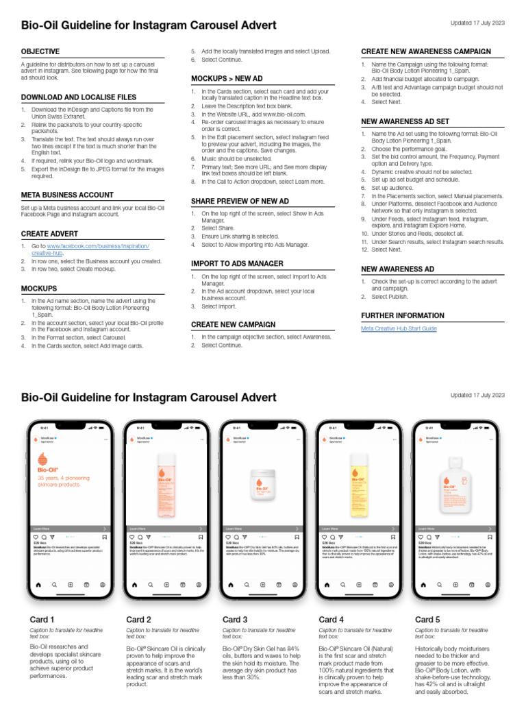 Bio-Oil - Pioneering - Instagram - Guideline For Carousel Ad | PDF ...