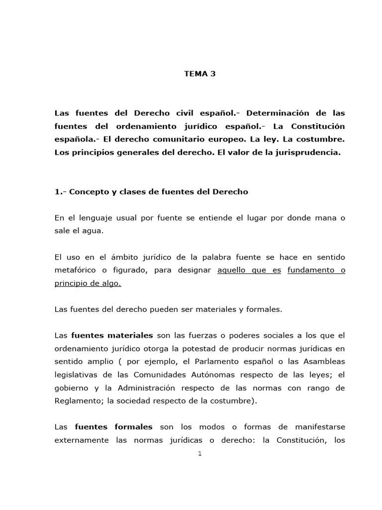 TEMA 3 CIVIL I Las Fuentes Del Derecho | PDF | Caso de ley | Fuentes ...