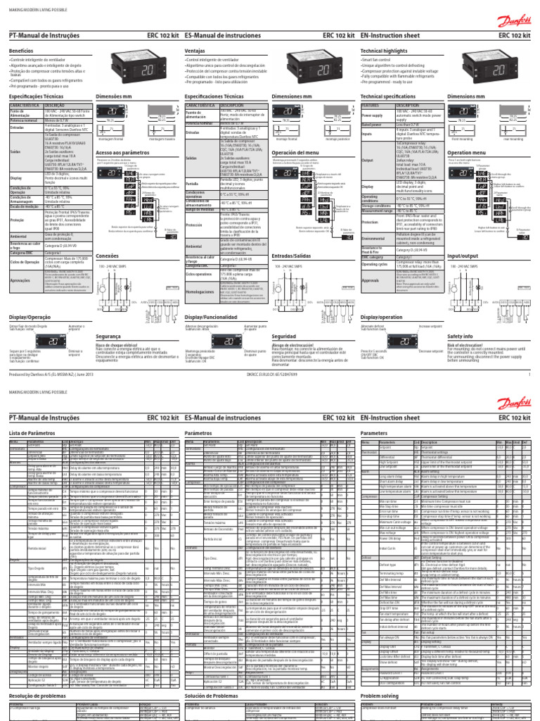 Manual do Controlador Danfoss ERC 102C | PDF | Matemática | Física ...