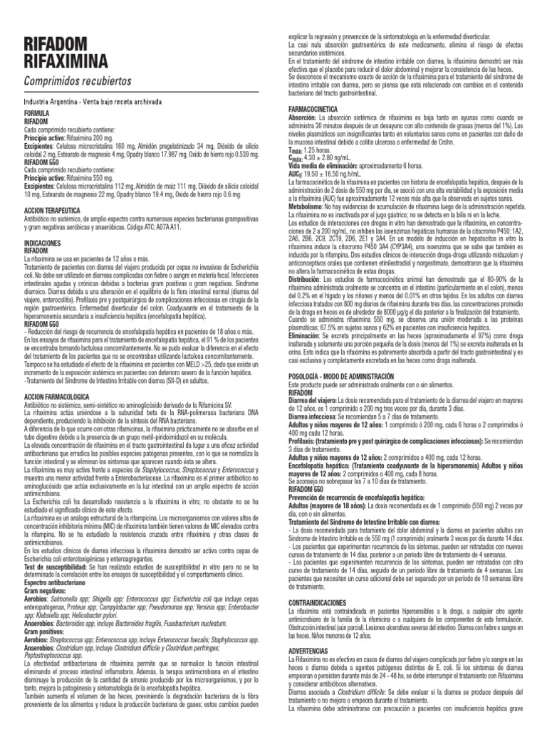 Uso y posología de Rifaximina 550 mg | PDF | Diarrea | Síndrome del ...