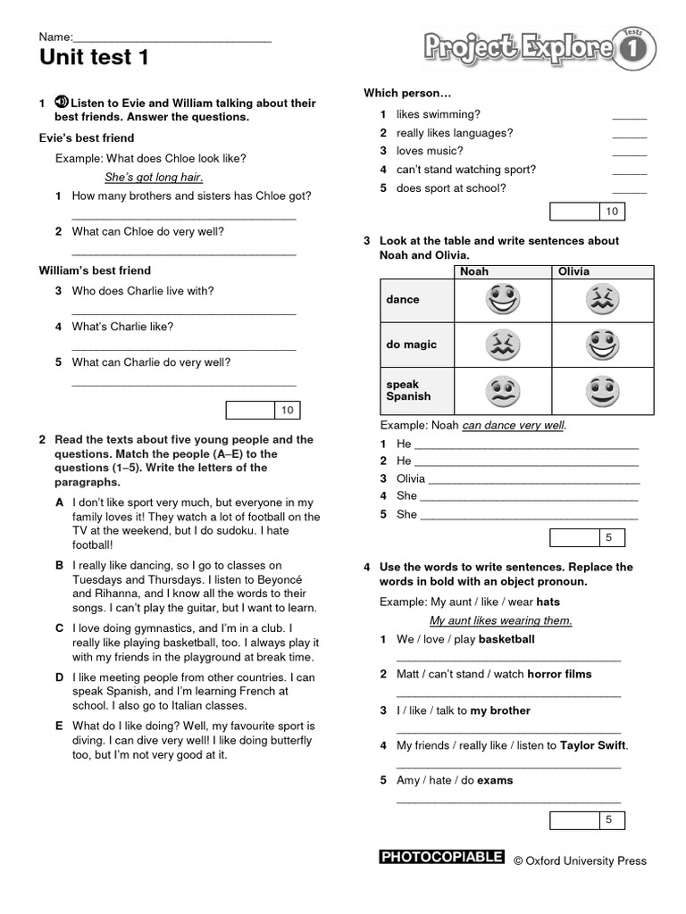 Project Explore Unit 1 Test Guide | PDF