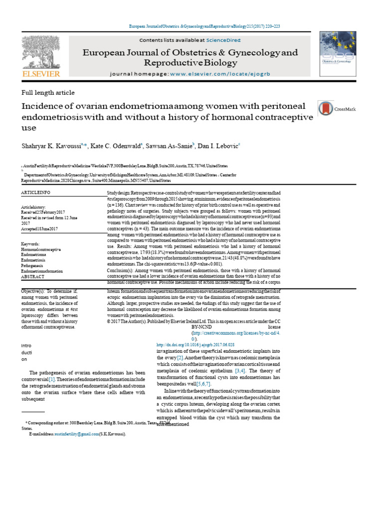 Hormonal Contraceptives and Endometrioma Risk | PDF | Sexual Anatomy ...