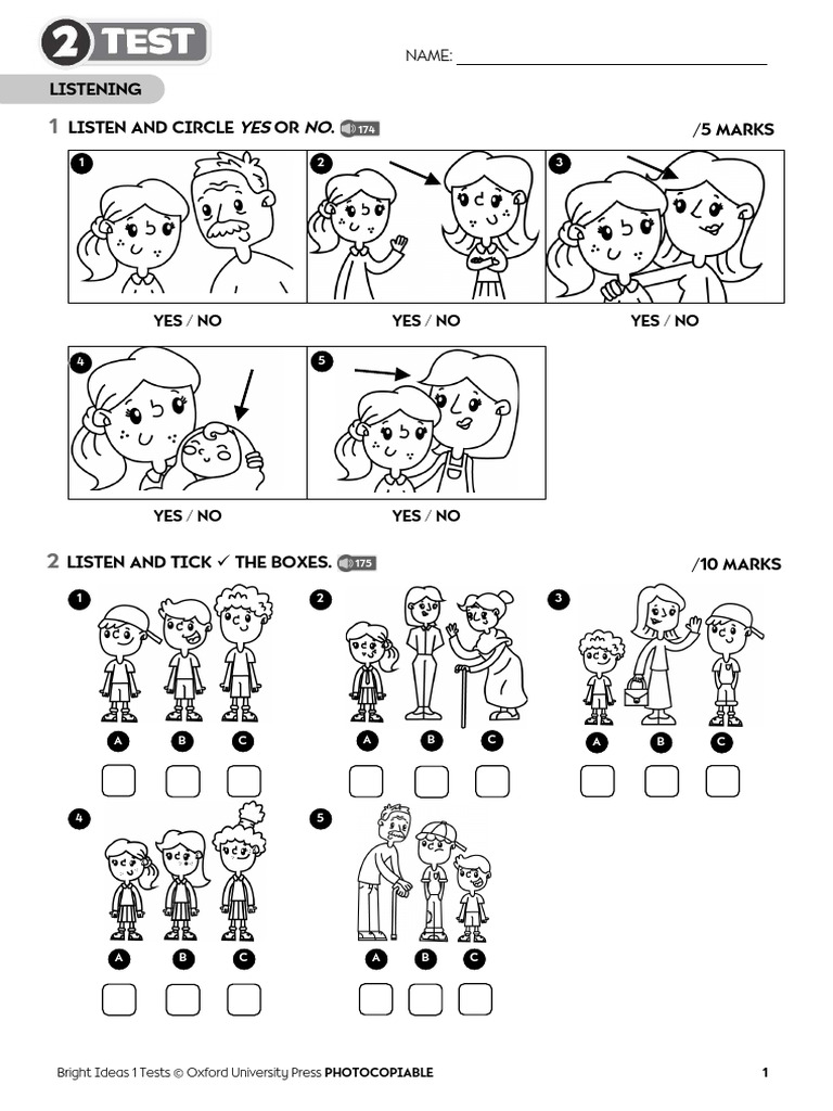 Bright Ideas 1 Unit 2 Test | PDF
