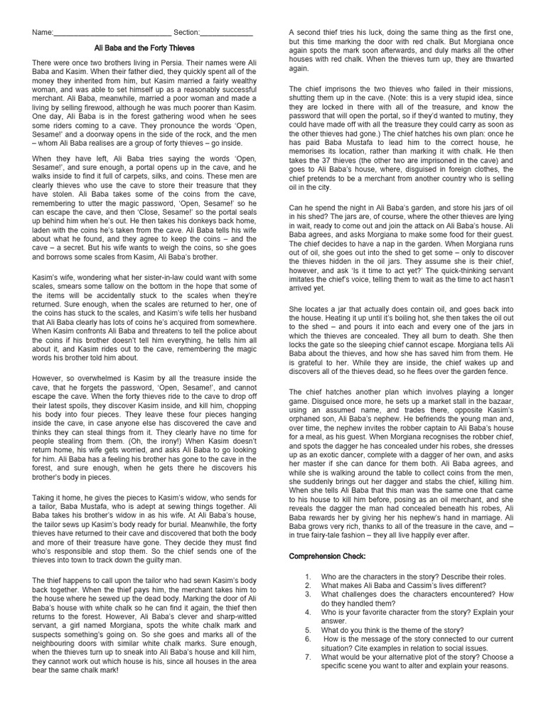 Summary of Ali Baba and the Thieves | PDF