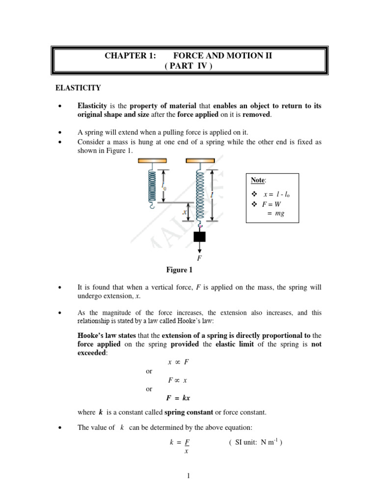 Chapter 1 Force and Motion Ii Piv F5 2024 | PDF | Force | Elasticity ...