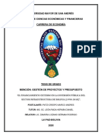 Universidad Mayor de San Andrés Facultad de Ciencias Económicas Y Financieras Carrera de Economía