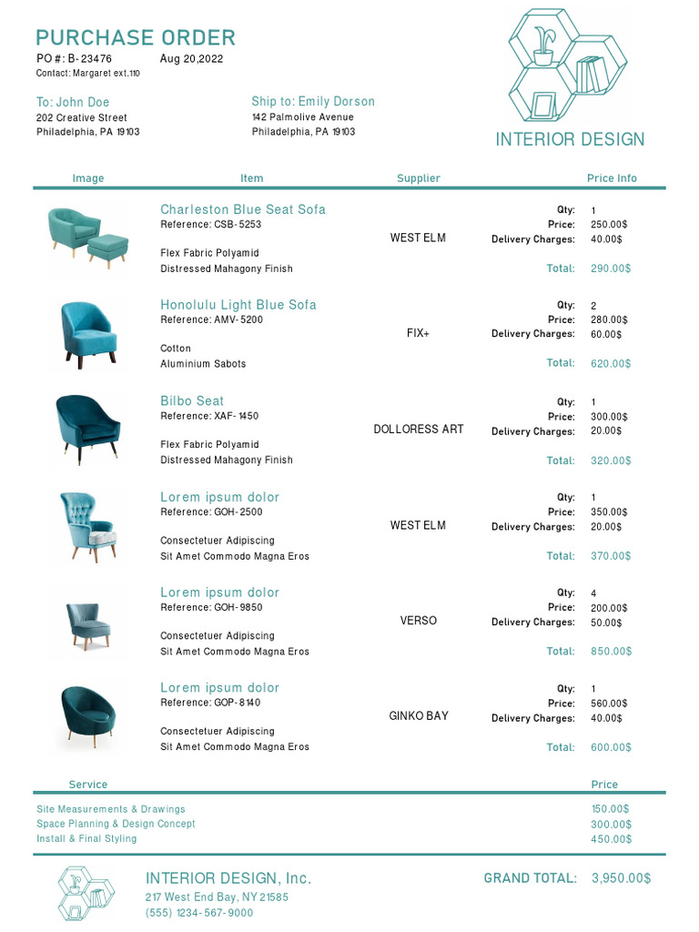 Interior Design Purchase Order Summary | PDF