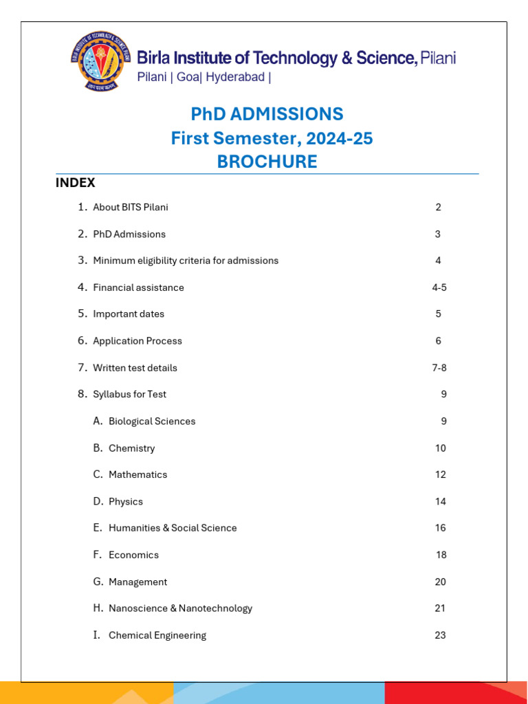BITS Pilani PhD Admissions 2024-25 | PDF | Partial Differential ...