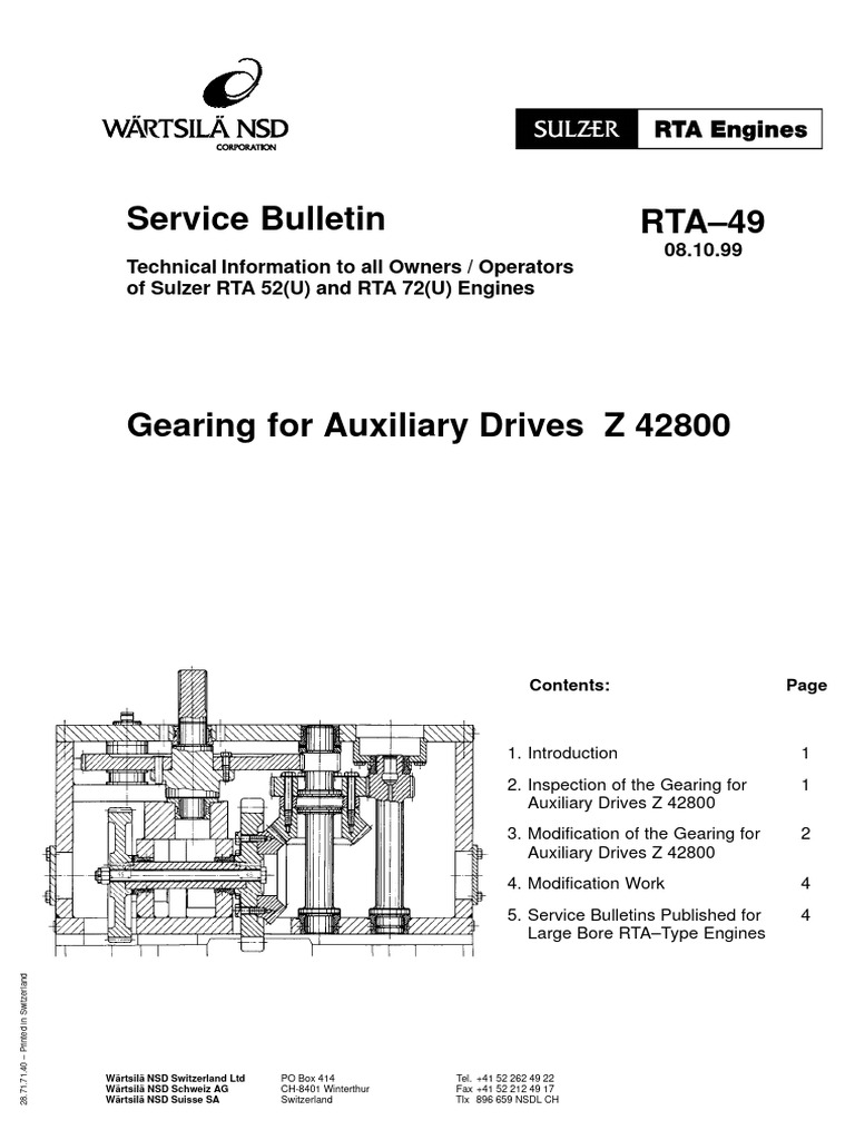 RTA 49 Service Bulletin: Gear Modifications | PDF | Piston | Screw