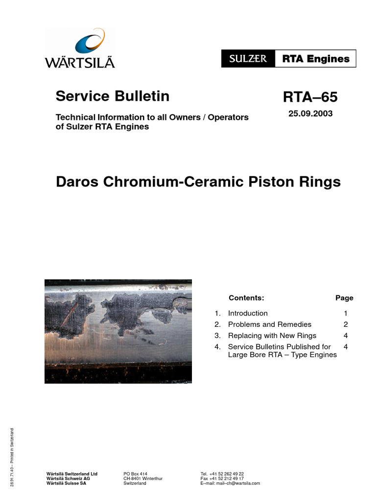 Sulzer RTA Engines Piston Ring Issues | PDF | Piston | Engines