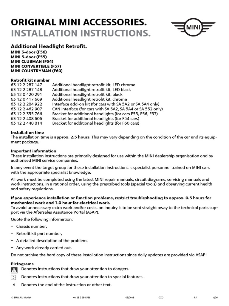 Eba 2288586 Additional Headlight Retrofit F54 F55 F56 F57 F60 Pdf