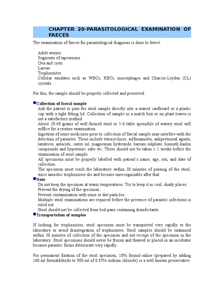 Stool Examination for Parasites | PDF | Human Feces | Staining