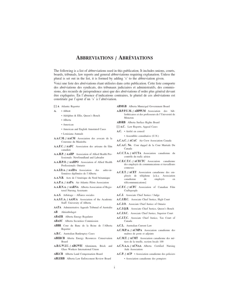 Abridgment Citation Abbreviations List | PDF | Quebec | Judiciaries