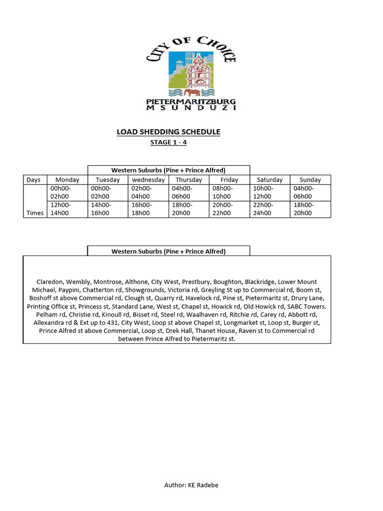 LOAD SHEDDING SCHEDULE WORD STAGE 1 - 4 5 - 8 Update | PDF | Cooking ...