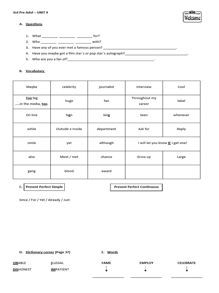 Pre-Adolescent Unit 4: Media & Vocabulary | PDF | Social Science | Self ...