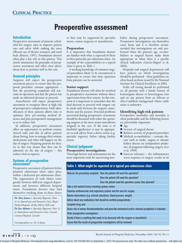 Preoperative Assessment | Download Free PDF | Surgery | Medicine
