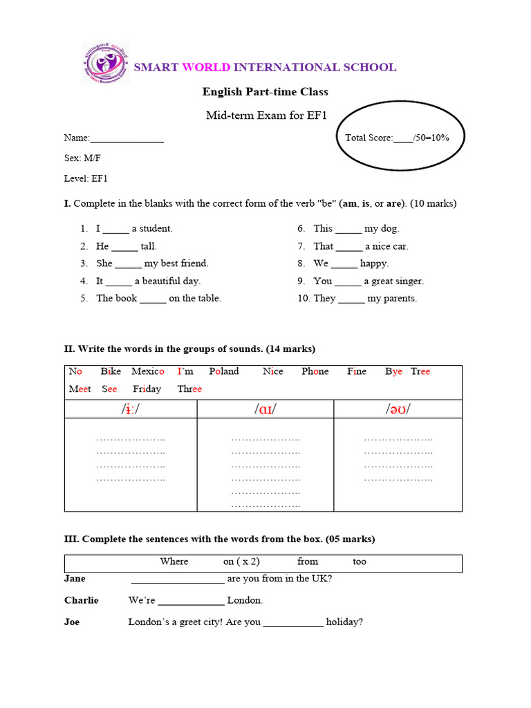 Mid-Term Exam For EF1 - 08.01.2024 | PDF