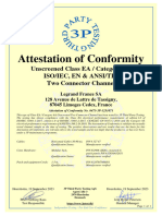 Attestation of Conformity: Unscreened Class EA / Category 6A Iso/Iec, en & Ansi/Tia Two Connector Channel