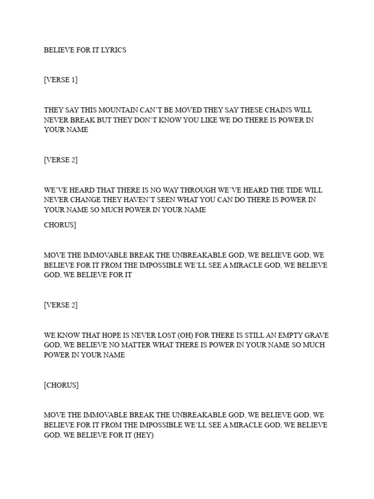 Believe For It Lyrics PDF