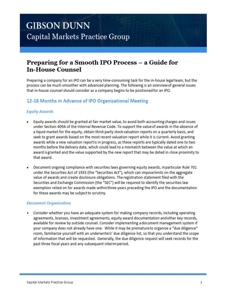 CAP Preparing For A Smooth IPO Process A Guide For in House Counsel ...