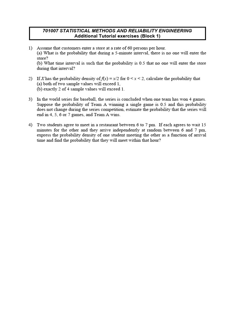 Additional - Block1 Tutorial Sheet For Statistics and Reliablity ...