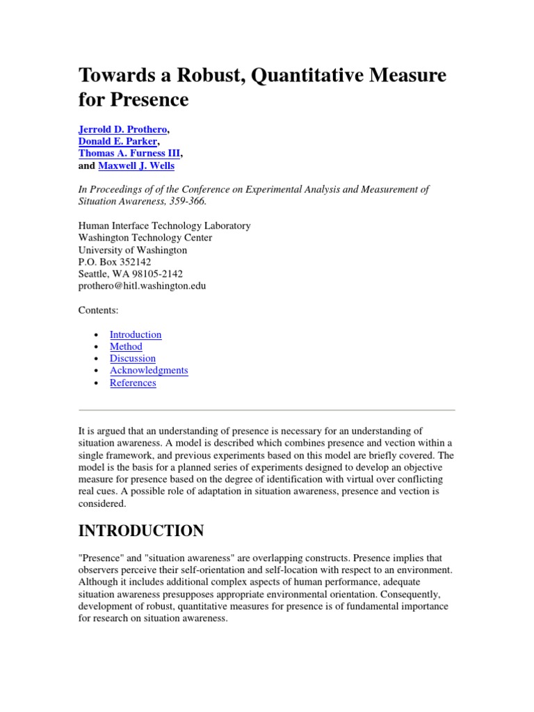 Towards A Robust Quantitative Measure For Presence 1995 | PDF ...