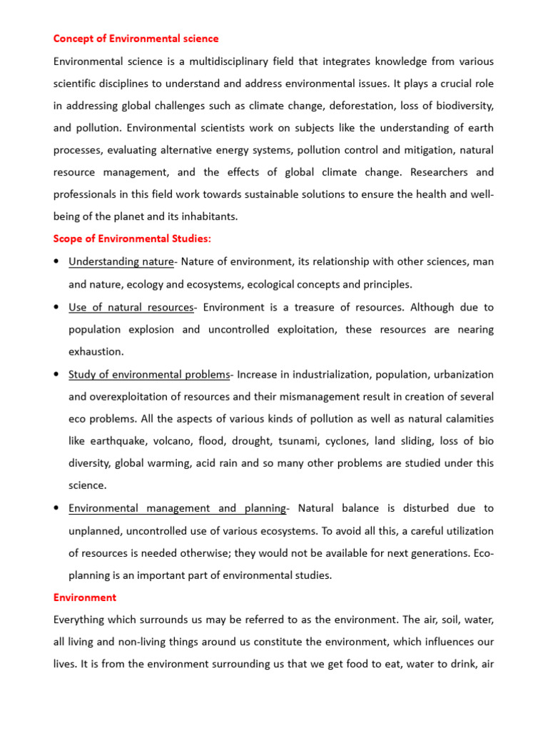 Environmental Studies for BCA 1st Sem | PDF | Sustainability | Earth ...