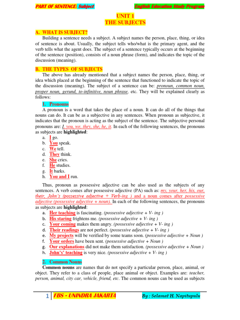 Sentence Writing - 1 Subjects Ok | PDF | Subject (Grammar) | Verb
