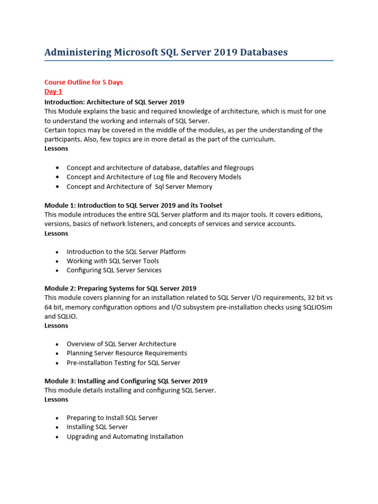 Administering MS SQL Server 2019 Databases | PDF | Microsoft Sql Server ...