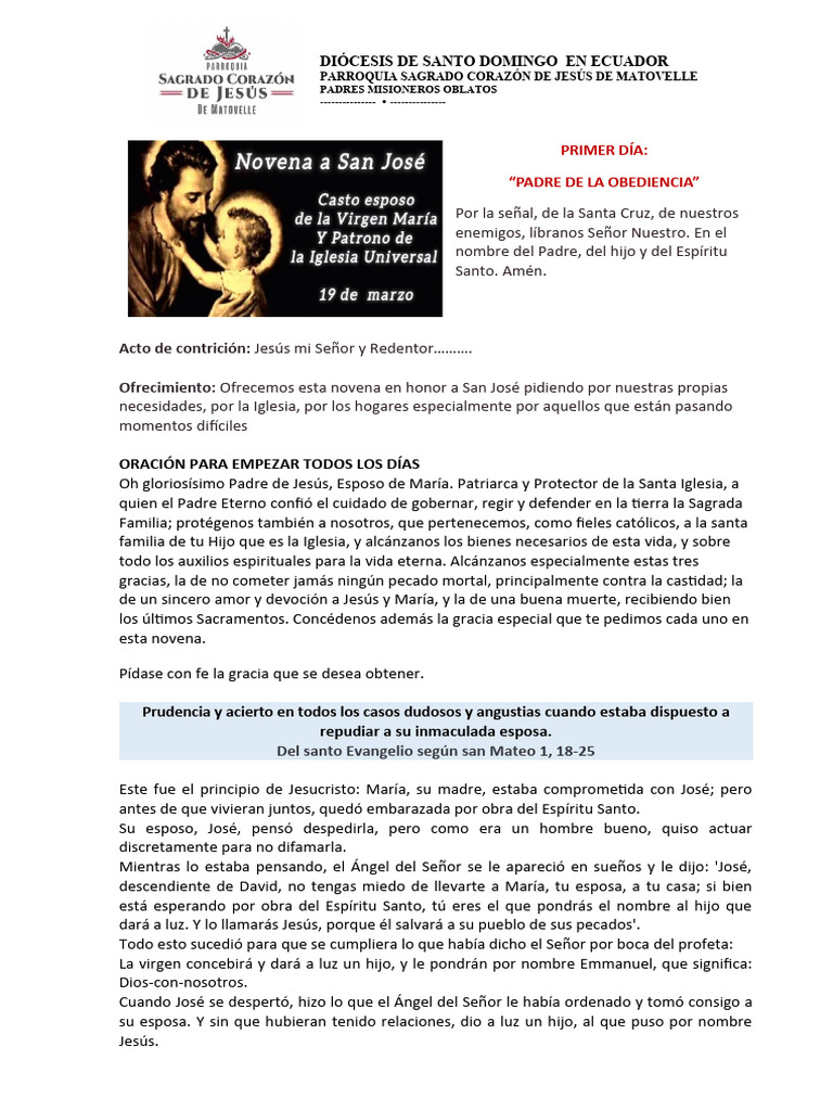 Novena a San José: Oraciones y Reflexiones | PDF | María, madre de ...