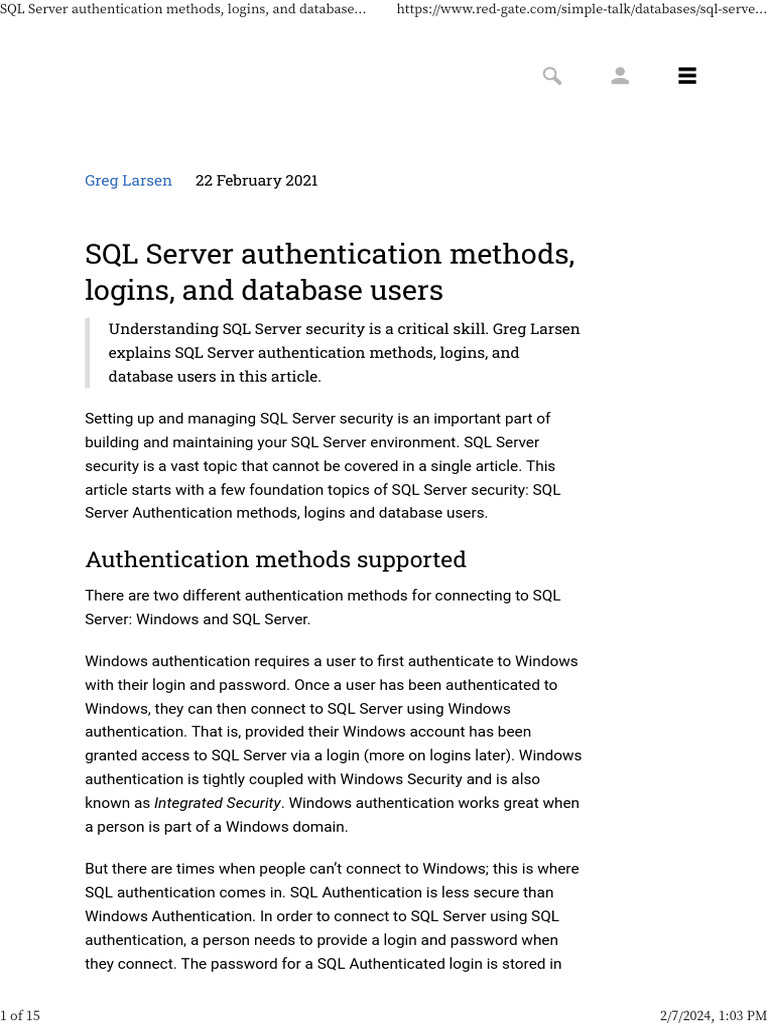 SQL Server Authentication Methods, Logins, and Database Users - Simple ...